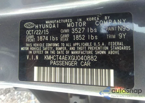 2016 Hyundai Accent Se из США, поврежденный, VIN KMHCT4AEXGU040882